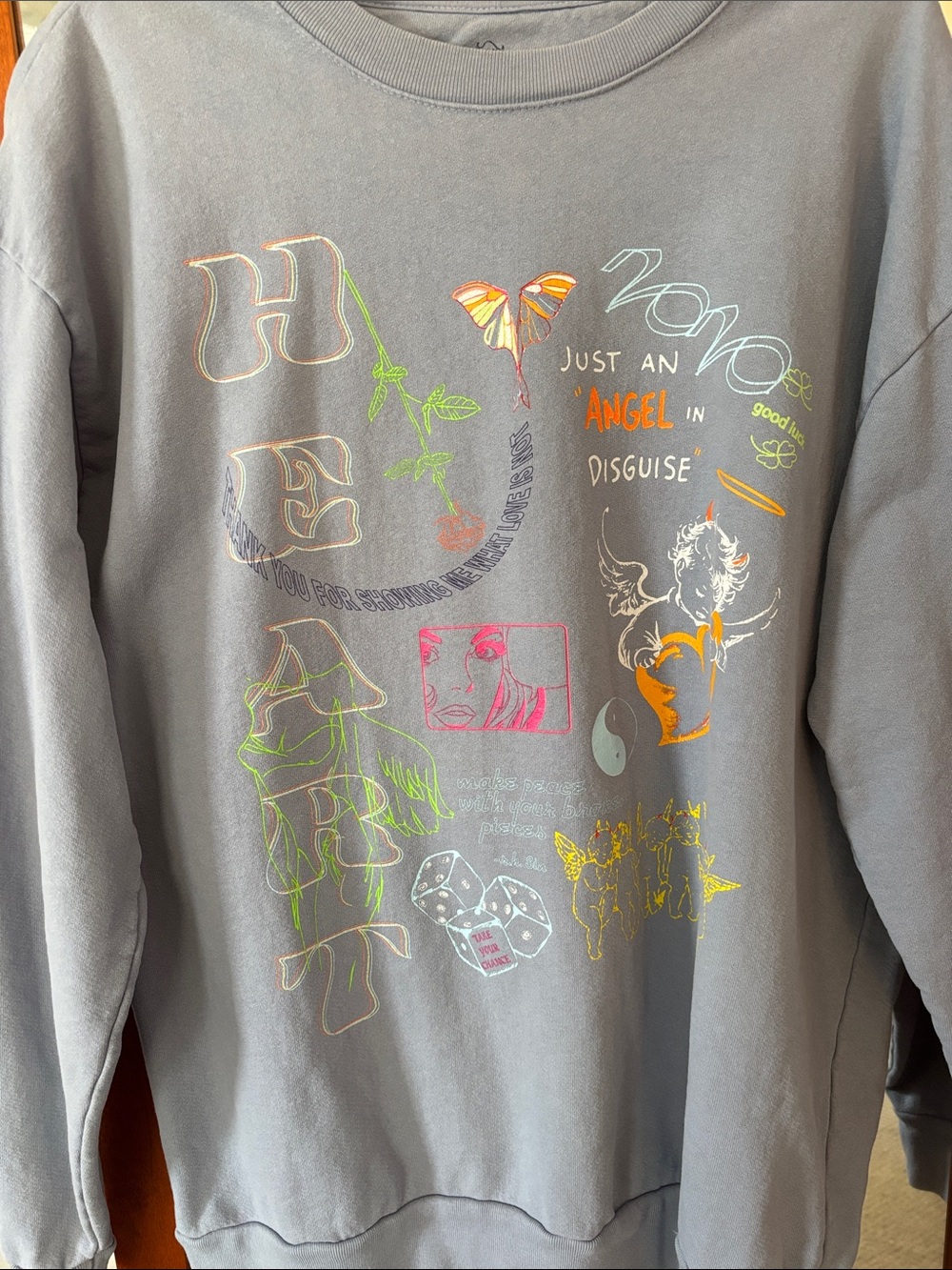 Boys Lie Heather Blue Graphic Crewneck Sweater